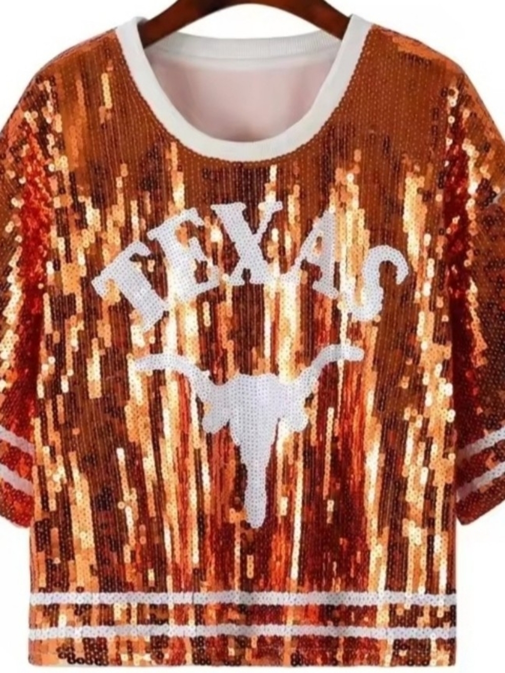 Ladies' Sequined Texas Longhorns Orange Cropped Jersey
